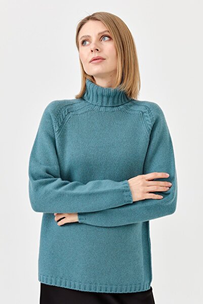 Desen Triko Γυναικείο μάλλινο πουλόβερ M.green Shoulder Braided Full Turtleneck