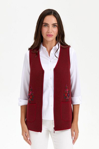 Desen Triko V.red Women's Wool Vest - V-neck, Pocket Top Embroidery