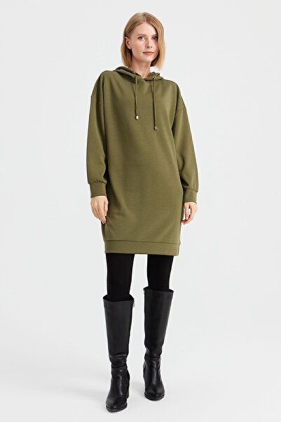 Desen Triko Жіноче плаття з капюшоном та капюшоном, хакі