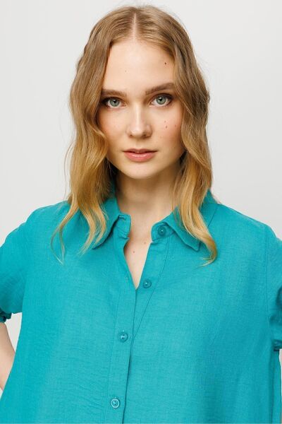 Desen Triko Γυναικείο Φαρδύ Πουκάμισο Μασίφ Λινό Πράσινο