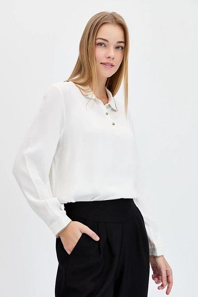 Desen Triko Ecru Women's Blouse - Polo Neck, Long Sleeve, 23486-2Y4