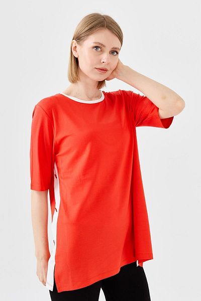 Desen Triko Tricou damă cu decolteu în formă de bumbac pieptănat portocaliu