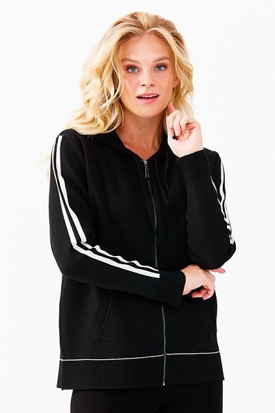 Desen Triko Sweat cu glugă cu mâneci în dungi pentru femei, negru/alb