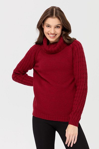 Desen Triko Women's Degaje Collar Sleeves and Collar Hair Knitted Wool Sweater V.Red