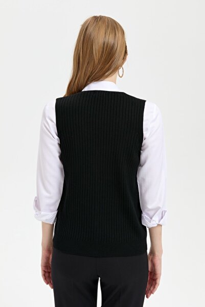 Desen Triko V-neck Black Seamless Women's Vest