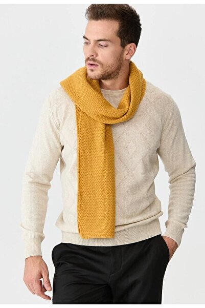 Desen Triko Kaşkol de lână pentru bărbați, miere închisă