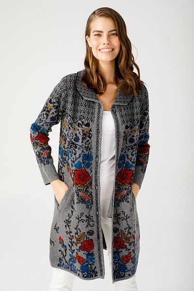 Desen Triko Women's Polo Neck Patterned Coat Smoked