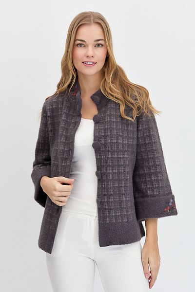 Desen Triko Women's Judge Collar Buttoned Jacket Smoke