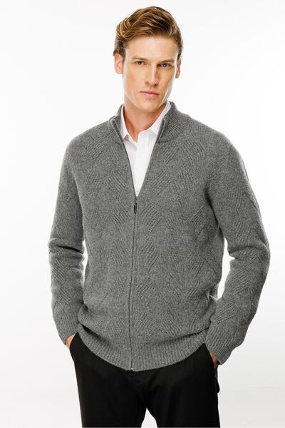 Desen Triko Чоловічий вовняний піджак з високим коміром і візерунком «баклава», колір димчастий