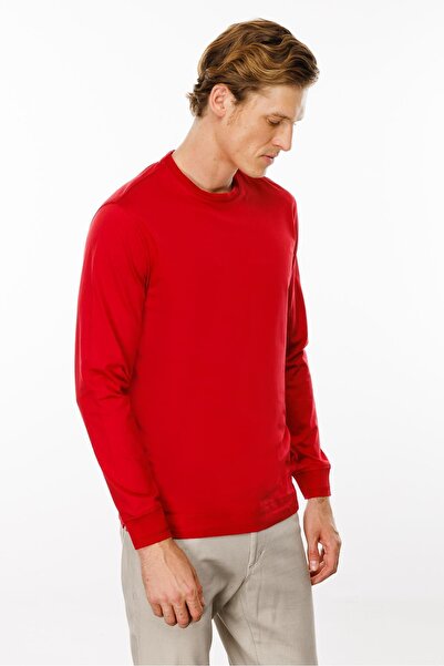 Desen Triko Men's Crew Neck Basic Long Sleeve Cotton T-Shirt Red