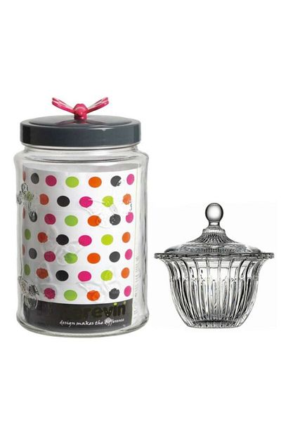 Paşabahçe Takaloğlu Butterfly Glass Jar 1700cc Green/pink Herevin 98555 Sugar Bowl with Lid