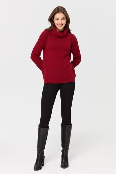 Desen Triko Women's Degaje Collar Sleeves and Collar Hair Knitted Wool Sweater V.Red