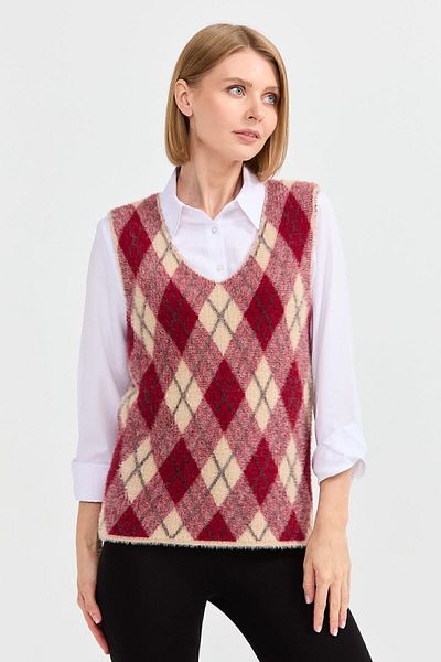 Desen Triko Women's Argyle Patterned Sweater 36