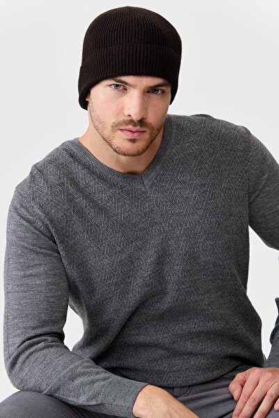 Desen Triko Чоловіча вовняна шапка, темно-коричнева