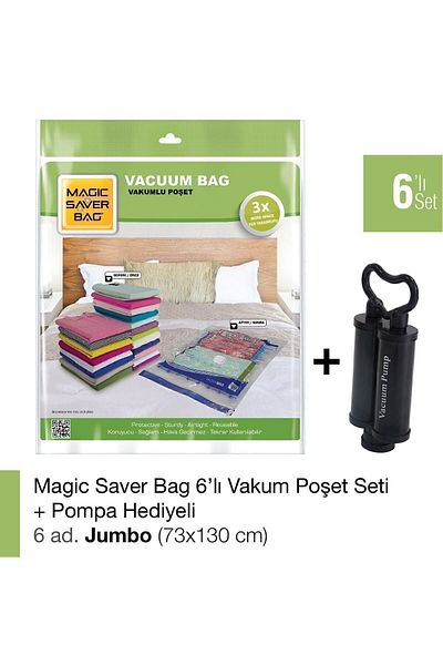 Magic Saver Bag 6-Piece Jumbo Vacuum Bag Set + Pump Gift