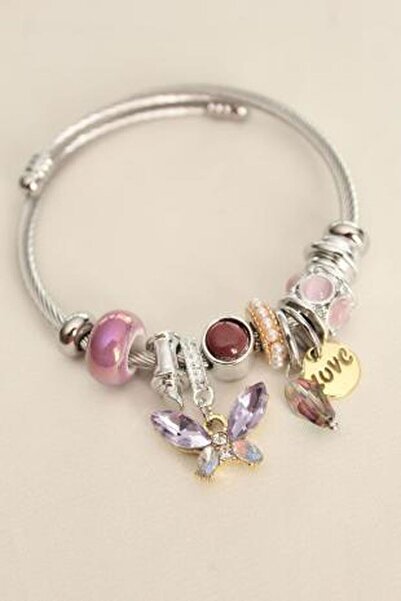 r rojinins سحر نسائي - سوار فولاذي، حجر كريستال وشكل فراشة