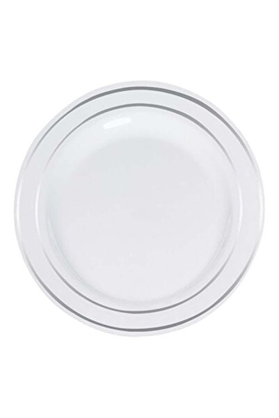 Partioutlet Beyaz Gümüş Çizgili Mika Tabak 6 Adet 26 Cm