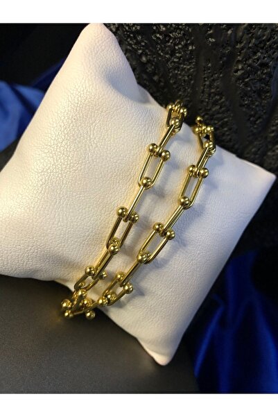 vogutima Kadın Çelik Kolye - Tiffany Gold Renk 24 Ayar Altın Kaplama • Sevgiliye • Eşe • Anneye Zincir