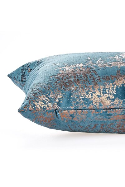 ÖZENEV Petrol Copper Throw Pillow Cover Decorative Patterned Velvet Soft Living Room Sofa