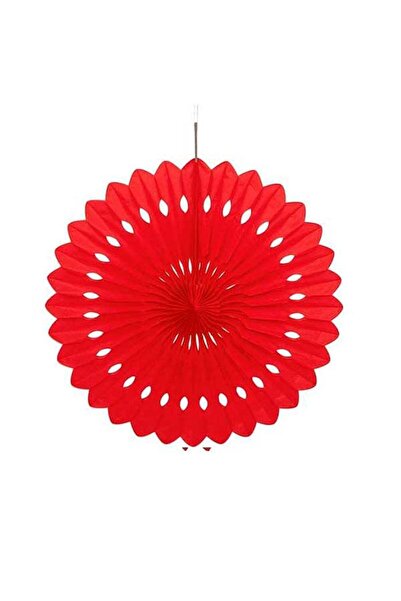 Partioutlet Kırmızı Delikli Yelpaze Küçük Çark Süs 30 Cm