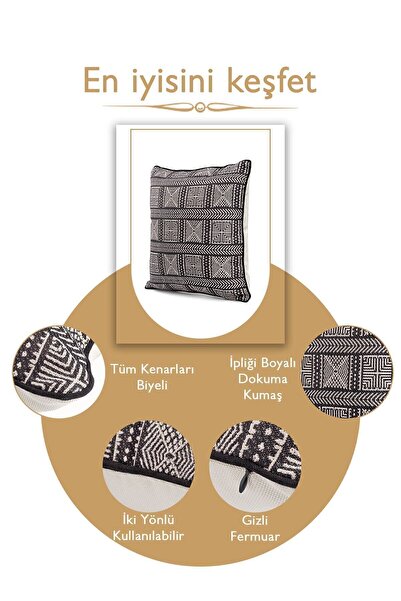 ÖZENEV Special Design 43x43 Woven Throw Pillow Cover with Piping Hidden Zipper Decorative Living Room