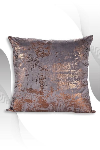 ÖZENEV Anthracite Copper Throw Pillow Cover Decorative Patterned Velvet Soft Living Room Sofa