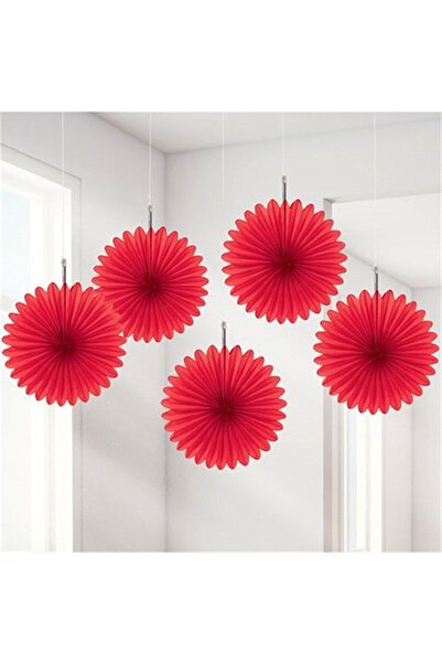 Partioutlet Kırmızı Yelpaze Süs Seti 3 Adet 30 Cm