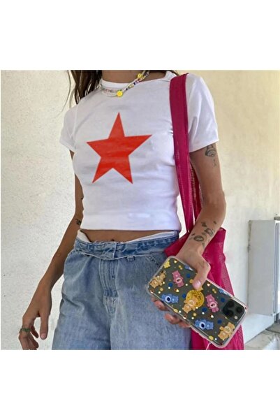 Le Savu Κόκκινη Αστέρα με τύπωμα Λευκό Χρώμα Κομμένο Ρούχο