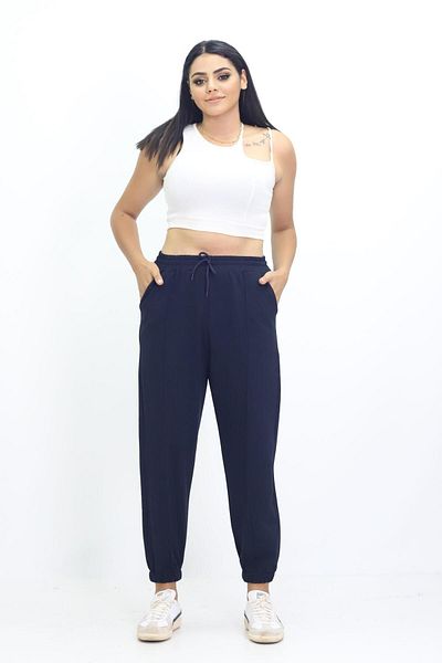 Kamex Combed Cotton Large Size Women's Sweatpants Navy Blue