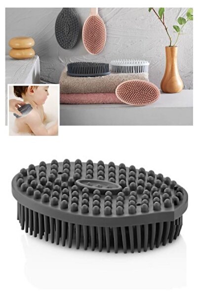 MAİN SHOP فرشاة تدليك الجسم، فرشاة ناعمة لتدليك الأطفال على الوجهين وحقيبة الظهر للاستحمام، أنثراسايت M-151