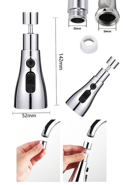 isgstore Main Shop 3-Function Metallic Faucet Head Stainless Metallic Faucet Head with Movable Head M-118