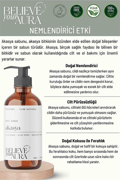 Believe Your Aura E-Vitamin Aloe Vera and Shea Butter Layered Acacia Extract Liquid Hand Soap - 500 ml