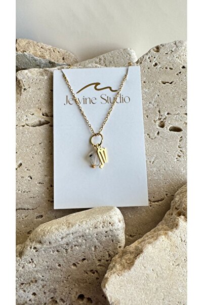 jewine studio Akrep Burcu Sembollü ve Sitrin Doğal Taşlı Çelik Kolye