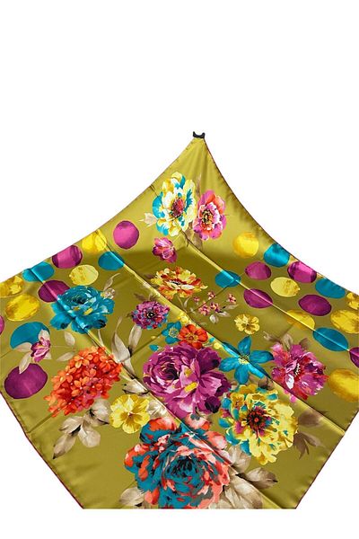 PİRAMİT 90cm X 90cm Pistachio Green Floral Pattern Pyramid Scarf - Es-07