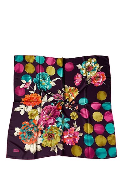 PİRAMİT 90cm X 90cm Pyramid Digital Printed Floral Patterned Plum Scarf - Es-09