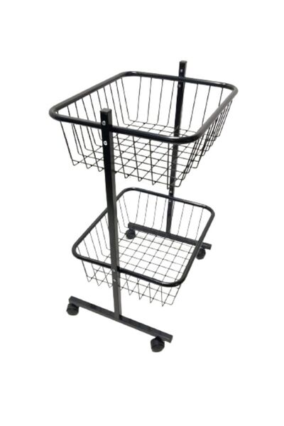 GRİDEKOR Çift Katlı Tekerlekli Havuz Sepet, 60x50 Cm, Teşhir Ürün Sepeti, Kam...