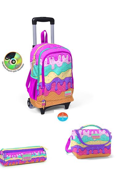 Yaygan Coral High Kids - Pink Ice Cream Pattern and Squeegee Bag Set