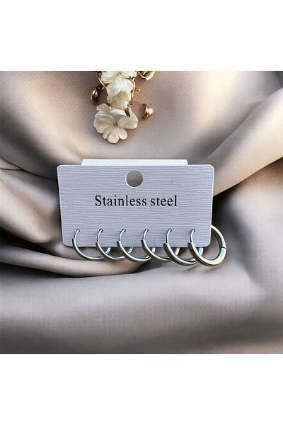My Home Carpet Stainless Steel Earrings - 6 Pieces Hoop Set