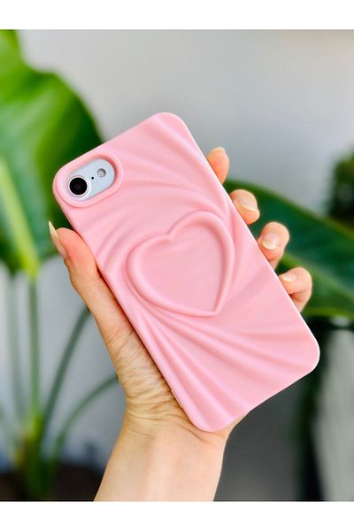 Go Aksesuar حافظة سيليكون متوافقة مع هاتف Apple Iphone 6 - 6s - 7 - 8 - Se 2020 ثلاثية الأبعاد من الساتان غير اللامع على شكل قلب