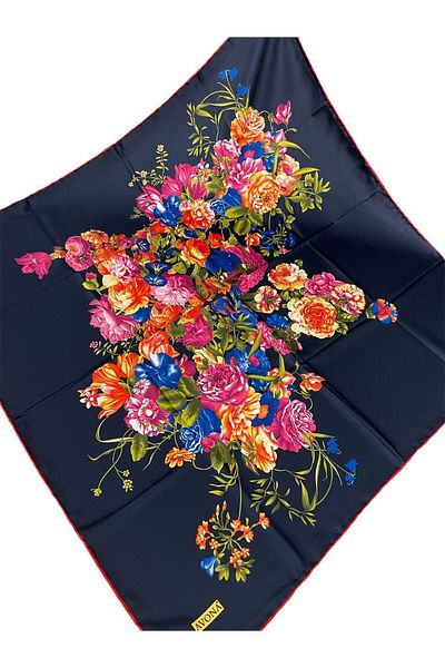 PİRAMİT Avona Pyramid - 90cm X 90cm Floral Pattern, Dark Navy Scarf Es-20