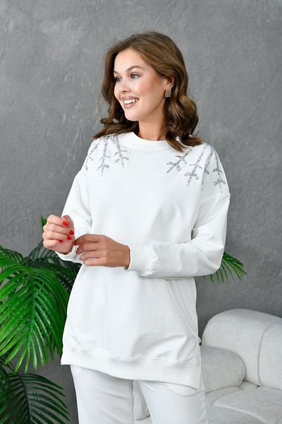 MVStore Women's Oversize Sweatshirt Set - Sequin and Embroidery Detail