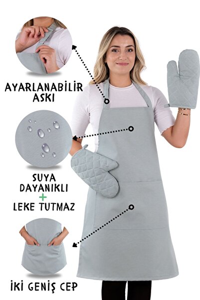 sevilya Simple 3'lü Set Ayar Askılı Cepli Mutfak Önlüğü Seti (2 ELDİVEN) Şef ...