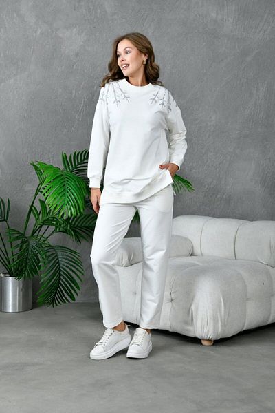 MVStore Women's Oversize Sweatshirt Set - Sequin and Embroidery Detail