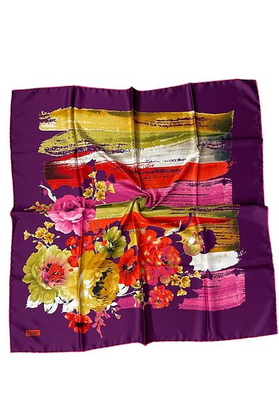 PİRAMİT 90cm X 90cm Pyramid Digital Printed Floral Patterned Plum Scarf - Es-12