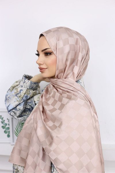 Trablus Checkerboard Patterned Hijab Women's Silky Jacquard Shawl