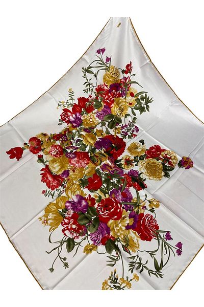 PİRAMİT Avona Pyramid 90cm X 90cm Floral Print White Scarf Es-19