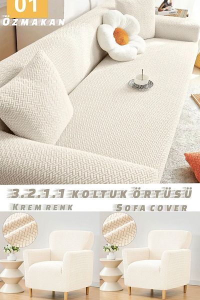 ÖZMAKAN 3+2+1+1 Еластичен неплъзгащ се калъф за седалка с пълно покритие
