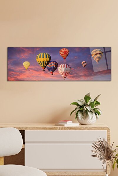 Vosevu Gökyüzünde Balonlar Panoramik Cam Tablo, Modern Ev ve Ofis Dekoru, Hed...