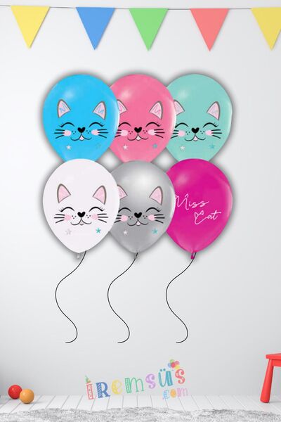 mypartyready Miss Cat Konsept Doğum Günü Partisi Karışık Renk 10 Adet Lateks ...