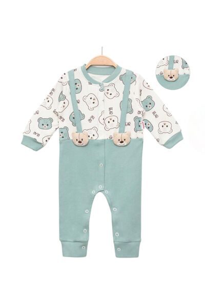 PONÇİK BEBEK Baby Rompers with Teddy Bear Print for 0-1 Years - with Snap Fasteners and Teddy Bear Detail
